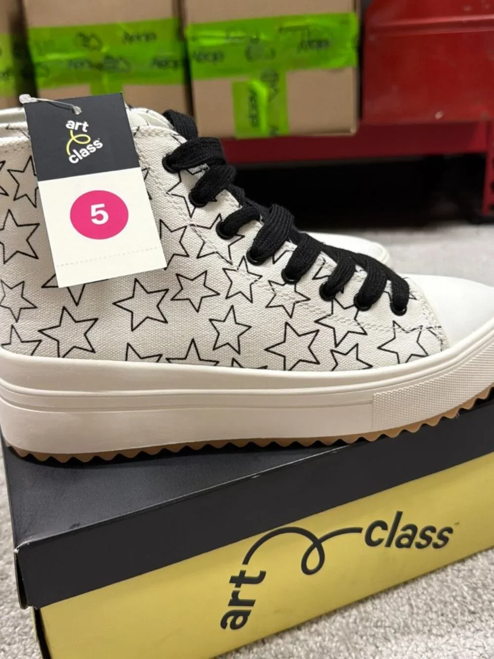 Art Class Kids' Youth Size 5 Blakely Stars High-Top Sneakers Lace-Up White